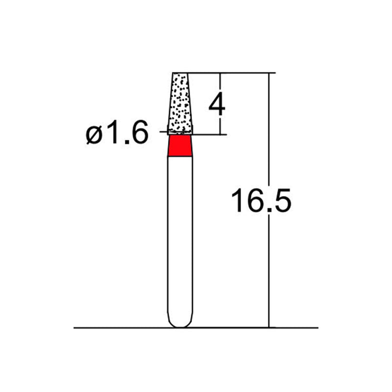 Conical, Truncated 1.6 mm Dia. Fine Grit Diamond Bur 5 per pack. 168.16F1S