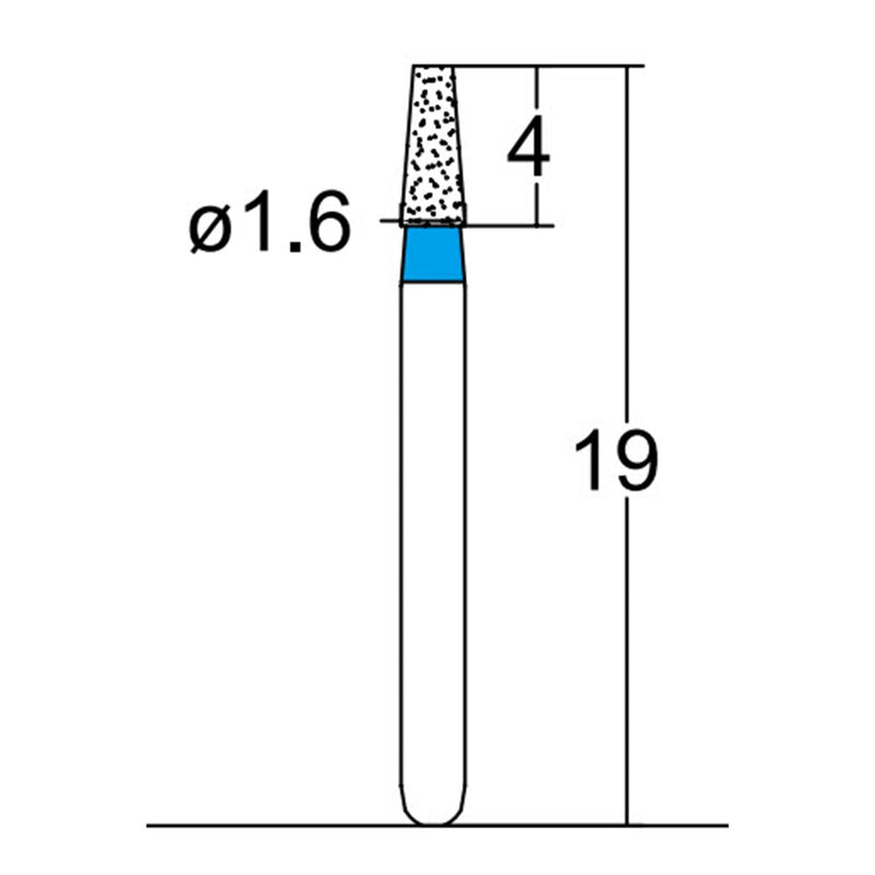 Conical, Truncated 1.6 mm Dia. Medium Grit Diamond Bur 5 per pack. 168.16M1