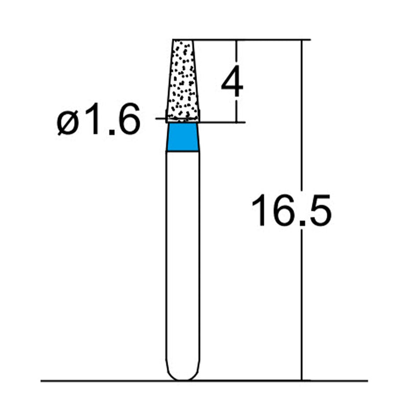 Conical, Truncated 1.6 mm Dia. Medium Grit Diamond Bur 5 per pack. 168.16M1S