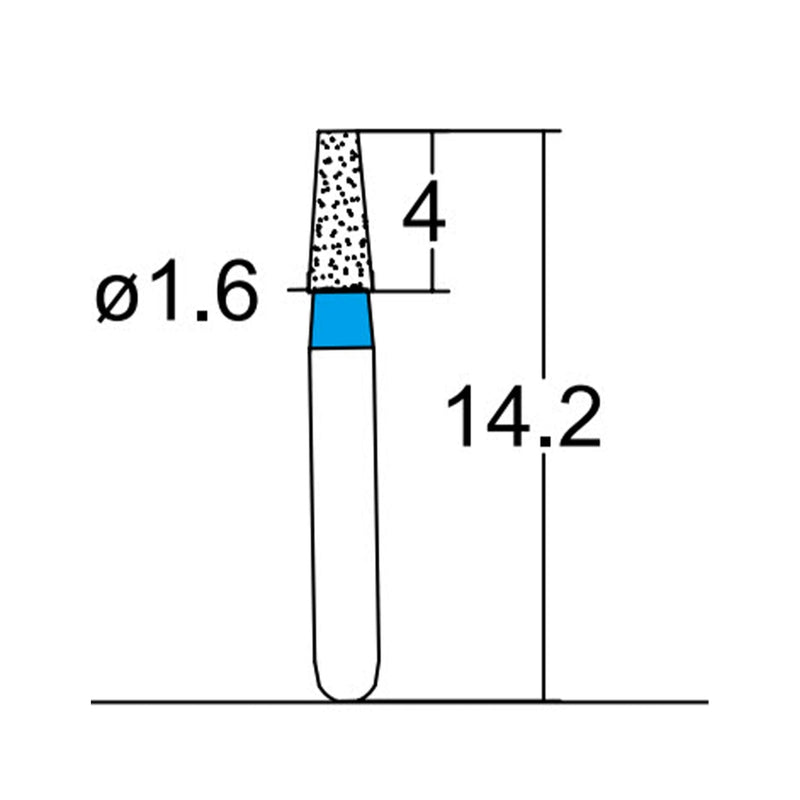 Conical, Truncated 1.6 mm Dia. Medium Grit Diamond Bur 5 per pack. 168.16M1SS