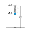 Conical, Truncated 1.6 mm Dia. Medium Grit Diamond Bur 5 per pack. 168.16M2 - Osung USA