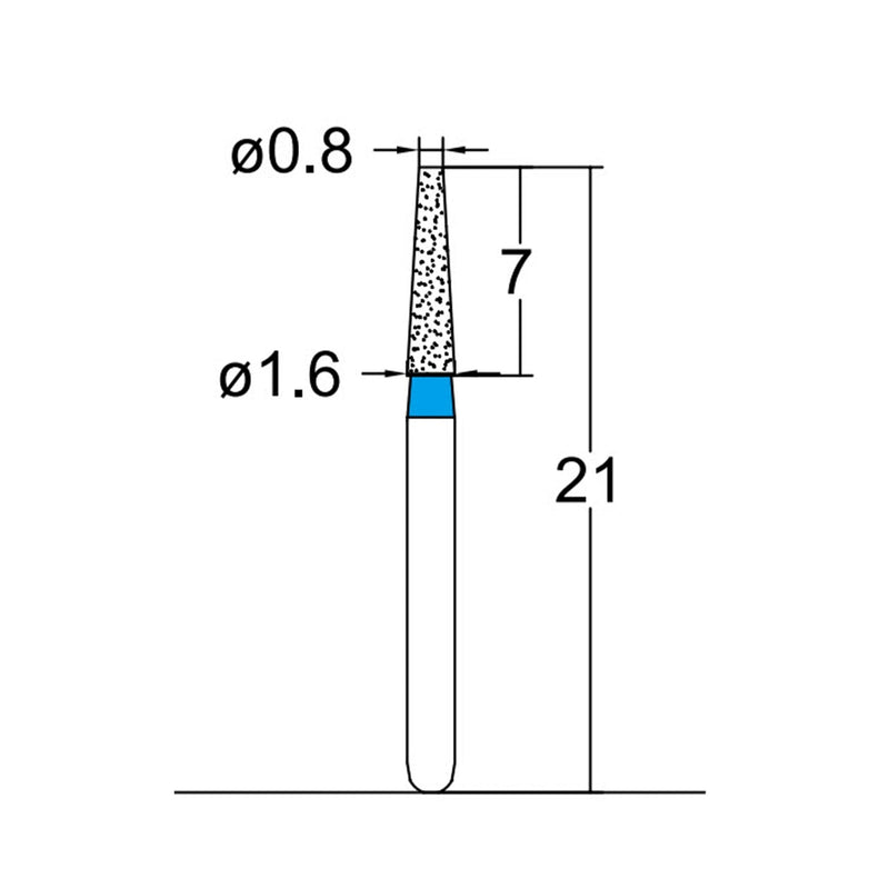 Conical, Truncated 1.6 mm Dia. Medium Grit Diamond Bur 5 per pack. 168.16M2