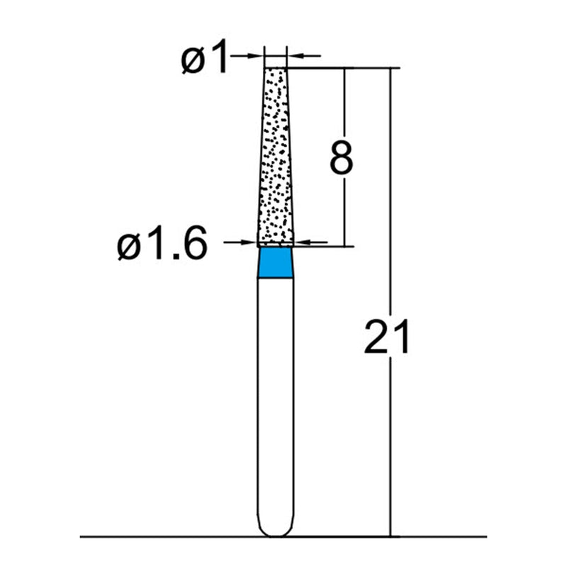 Conical, Truncated 1.6 mm Dia. Medium Grit Diamond Bur 5 per pack. 168.16M3
