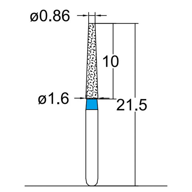 Conical, Truncated 1.6 mm Dia. Medium Grit Diamond Bur 5 per pack. 168.16M4