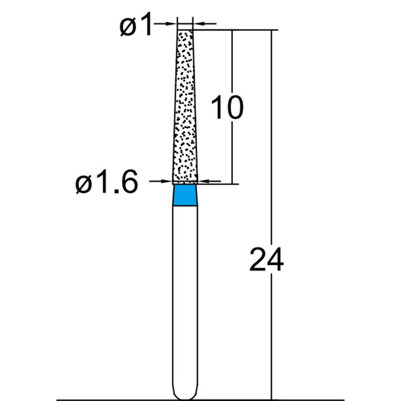 Conical, Truncated 1.6 mm Dia. Medium Grit Diamond Bur 5 per pack. 168.16M6