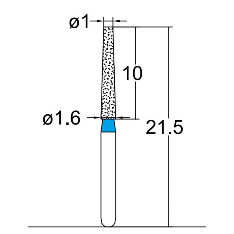 Conical, Truncated 1.6 mm Dia. Medium Grit Diamond Bur 5 per pack. 168.16M6S