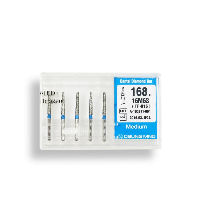 Conical, Truncated 1.6 mm Dia. Medium Grit Diamond Bur 5 per pack. 168.16M6S