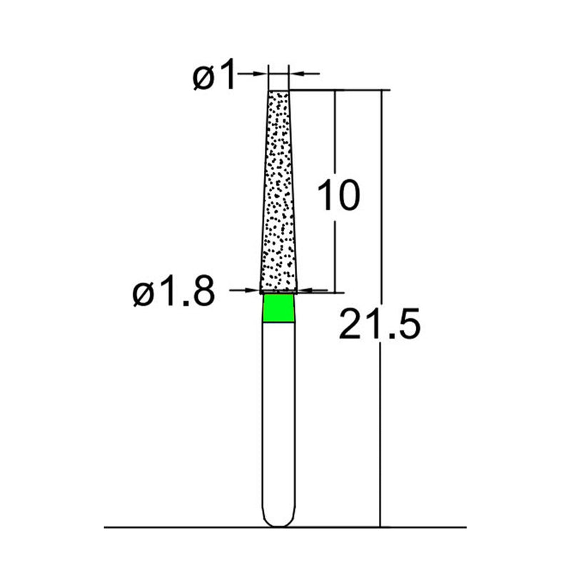 Conical, Truncated 1.8 mm Dia. Coarse Grit Diamond Bur 5 per pack. 168.18C2