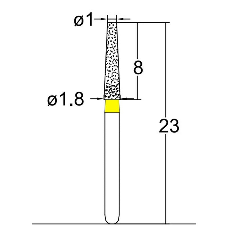 Conical, Truncated 1.8 mm Dia. Extra Fine Grit Diamond Bur 5 per pack. 168.18EF3