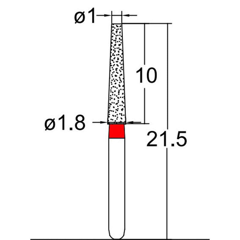 Conical, Truncated 1.8 mm Dia. Fine Grit Diamond Bur 5 per pack. 168.18F2