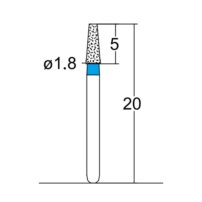 Conical, Truncated 1.8 mm Dia. Medium Grit Diamond Bur 5 per pack. 168.18M1