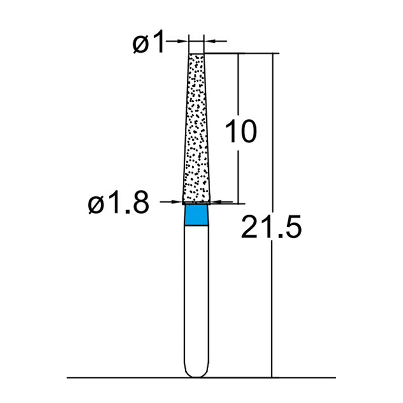 Conical, Truncated 1.8 mm Dia. Medium Grit Diamond Bur 5 per pack. 168.18M2