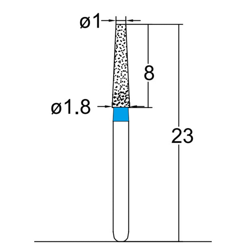 Conical, Truncated 1.8 mm Dia. Medium Grit Diamond Bur 5 per pack. 168.18M3