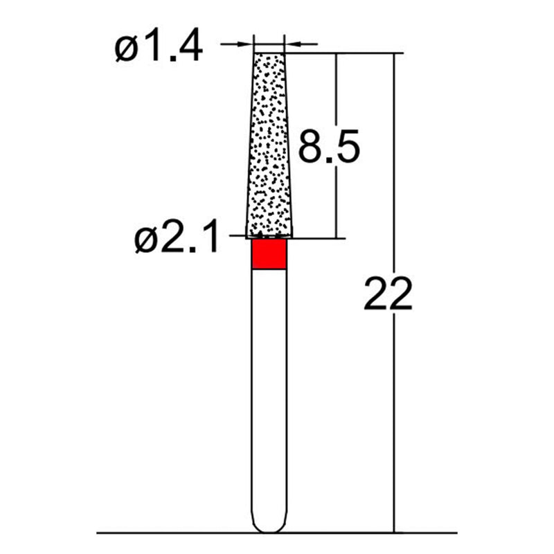 Conical, Truncated 2.1 mm Dia. Fine Grit Diamond Bur 5 per pack. 168.21F2
