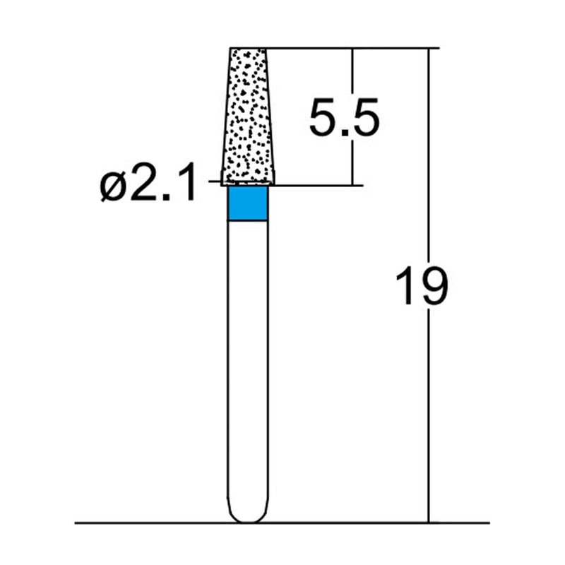 Conical, Truncated 2.1 mm Dia. Medium Grit Diamond Bur 5 per pack. 168.21M1