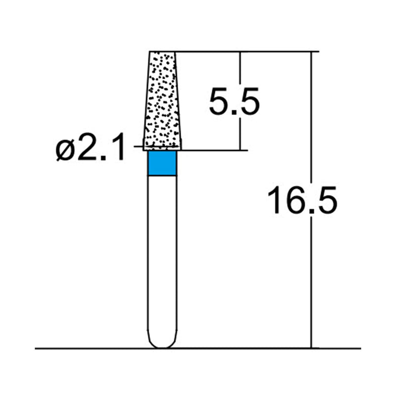 Conical, Truncated 2.1 mm Dia. Medium Grit Diamond Bur 5 per pack. 168.21M1S