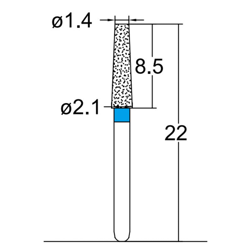 Conical, Truncated 2.1 mm Dia. Medium Grit Diamond Bur 5 per pack. 168.21M2