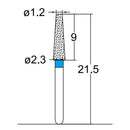 Conical, Truncated 2.3 mm Dia. Medium Grit Diamond Bur 5 per pack. 168.23M1