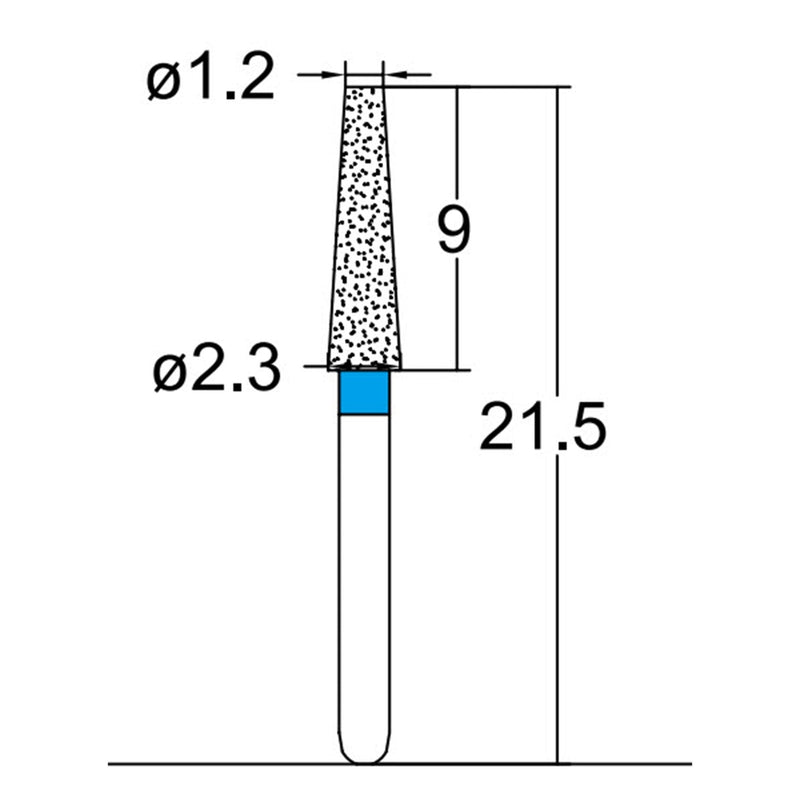 Conical, Truncated 2.3 mm Dia. Medium Grit Diamond Bur 5 per pack. 168.23M1