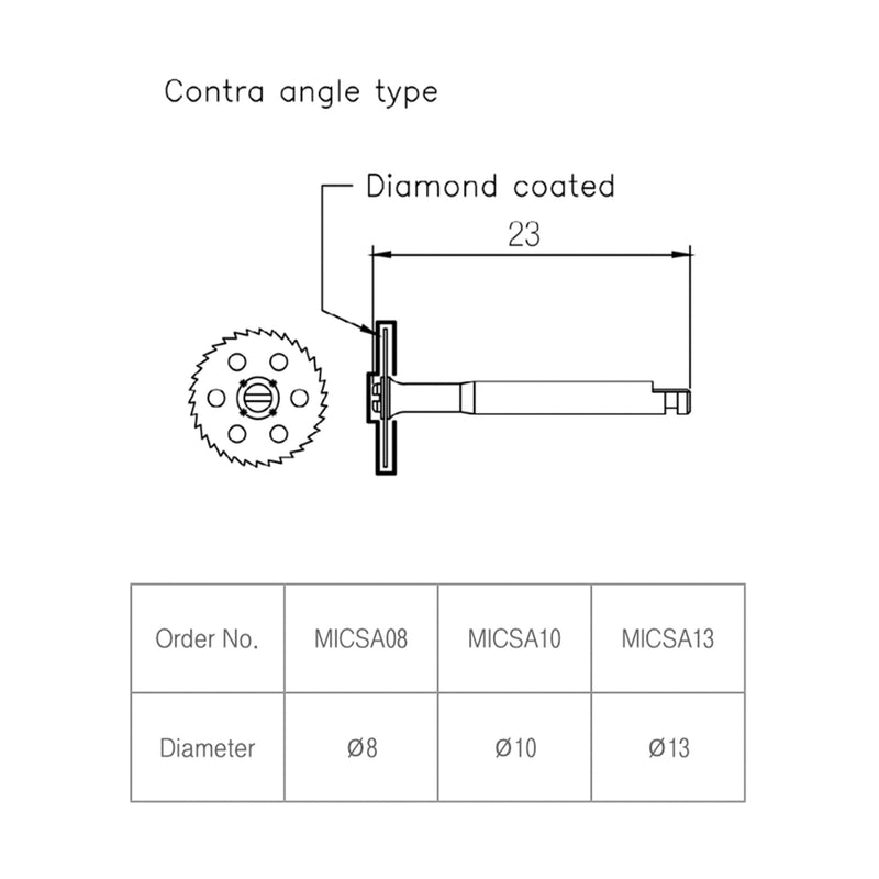 Osung 13mm Diamond Coated Micro Saw Blade Contra Angled -MICSA13 - Osung USA