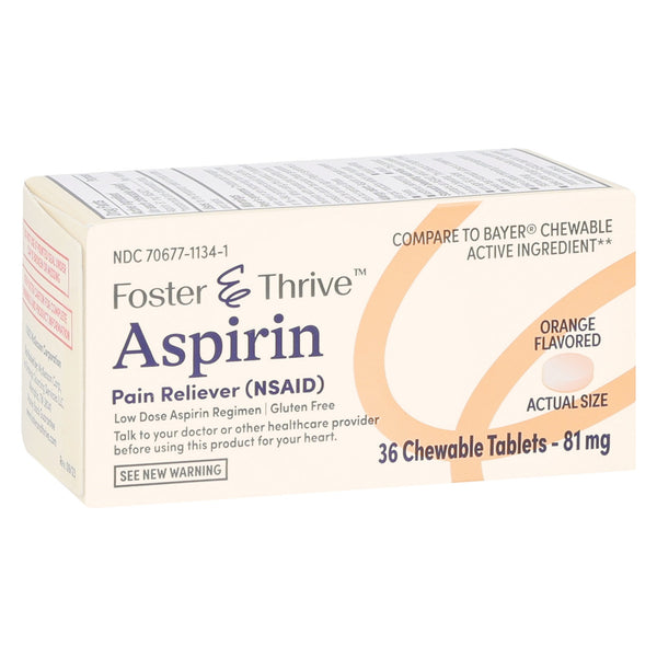 FOSTER & THRIVE™ ASPIRIN 81 MG CHEWABLE TABLETS, ORANGE, SOLD AS 36/BOX MCKESSON 70677113401