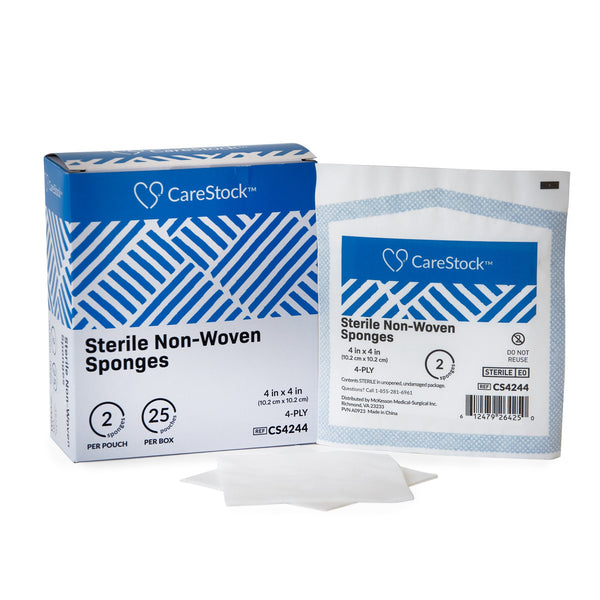 CARESTOCK™ STERILE NONWOVEN SPONGE, 4 X 4 INCH, 4-PLY, SOLD AS 600/CASE CARESTOCK CS4244