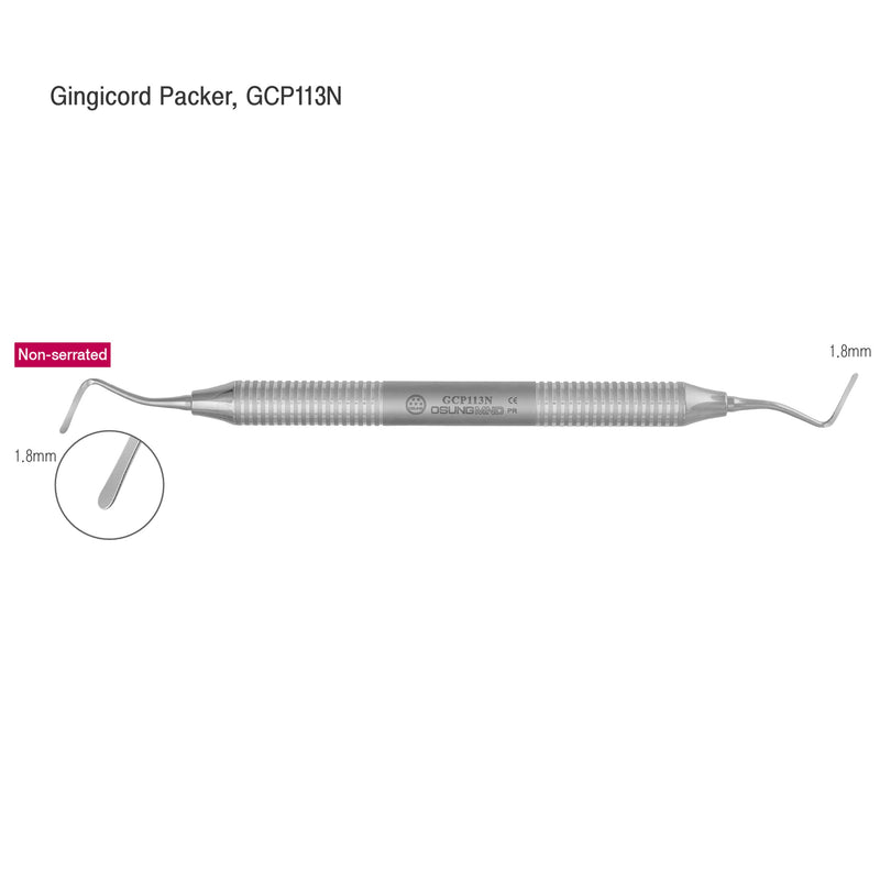 Osung 1.8mm Non-Serrated Gingival cord packer Metal handle -GCP113N - Osung USA