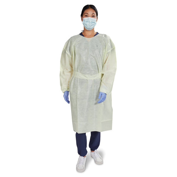 MCKESSON AAMI LEVEL 2 ISOLATION GOWN, TAPE TAB NECK STYLE, EXTRA LARGE, YELLOW, SOLD AS 10/BAG MCKESSON 16-L2TNWT6Y-XL