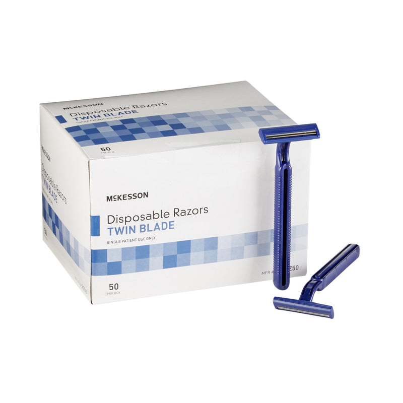 MCKESSON TWIN-BLADE DISPOSABLE RAZOR, BLUE, SOLD AS 50/BOX MCKESSON 16-RZ50