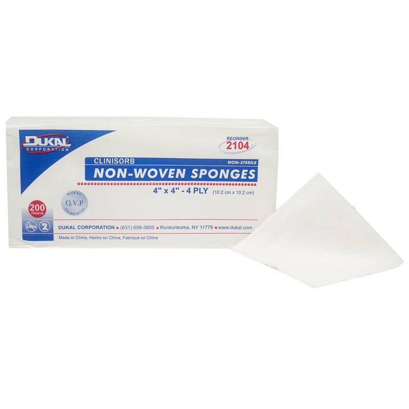 CLINISORB NONWOVEN SPONGE, 4 X 4 INCH, 4-PLY, SOLD AS 2000/CASE DUKAL 2104