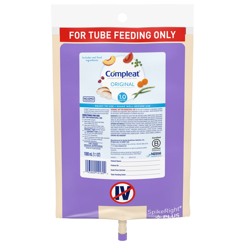 COMPLEAT® ORIGINAL NUTRITIONALLY COMPLETE TUBE FEEDING, 1000 ML BAG, SOLD AS 1/EACH NESTLE 10043900141807