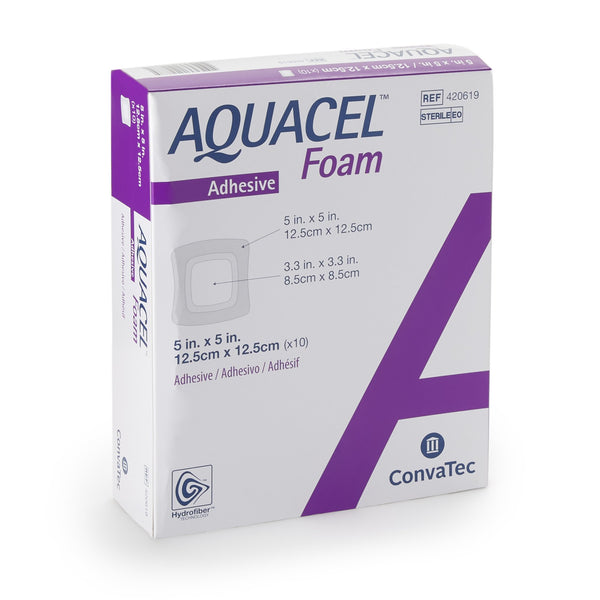 AQUACEL® SILICONE ADHESIVE WITH BORDER SILICONE FOAM DRESSING, 5 X 5 INCH, SOLD AS 1/EACH CONVATEC 420619