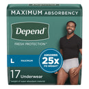 DEPEND® FRESH PROTECTION™ MEN'S MAXIMUM ABSORBENCY UNDERWEAR, LARGE, SOLD AS 34/CASE KIMBERLY 47926