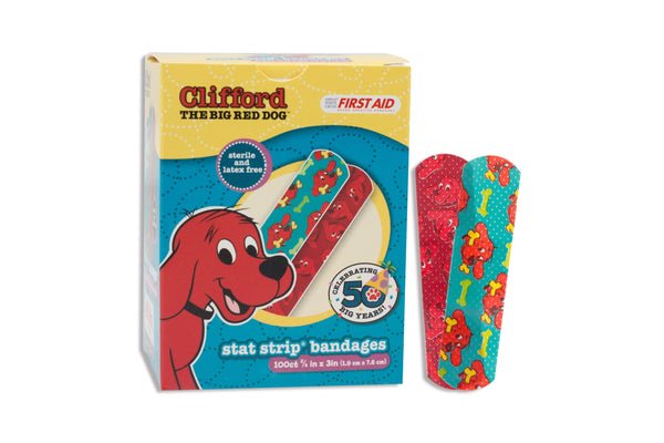 AMERICAN® WHITE CROSS STAT STRIP® CLIFFORD THE BIG RED DOG ADHESIVE STRIPS, SOLD AS 1/BOX DUKAL 15960
