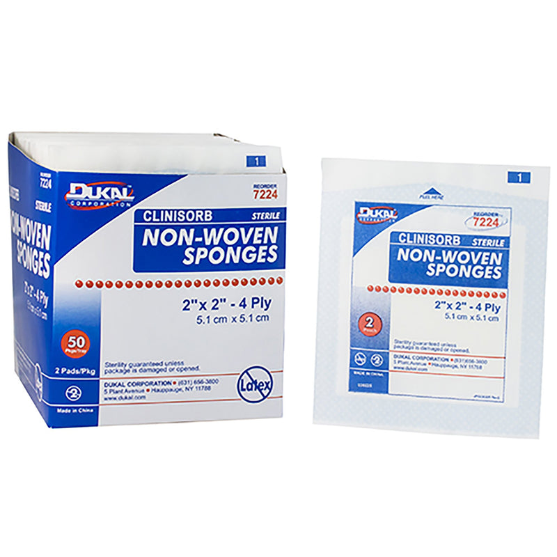 CLINISORB STERILE NONWOVEN SPONGE, 2 X 2 INCH, 4-PLY, SOLD AS 1500/CASE DUKAL 7224