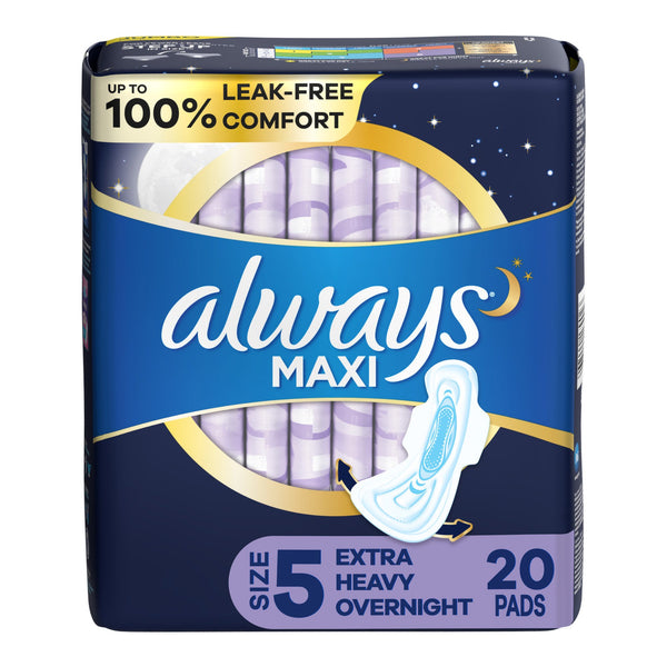 ALWAYS® MAXI EXTRA HEAVY OVERNIGHT PADS WITH WINGS, SIZE 5, SOLD AS 20/PACK PROCTER 03700017902