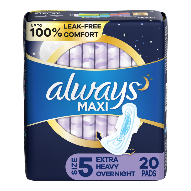 ALWAYS® MAXI EXTRA HEAVY OVERNIGHT PADS WITH WINGS, SIZE 5, SOLD AS 20/PACK PROCTER 03700017902