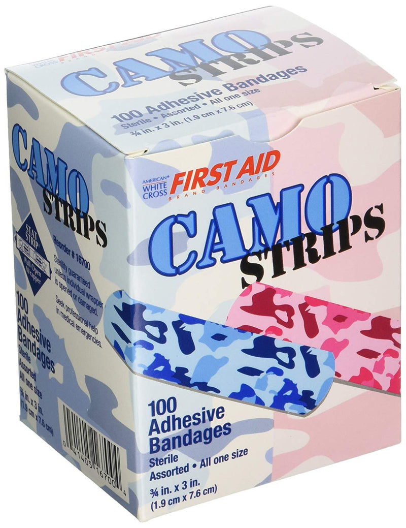 AMERICAN® WHITE CROSS STAT STRIP® KID DESIGN (BLUE / PINK CAMO) ADHESIVE STRIP, SOLD AS 1200/CASE DUKAL 16700