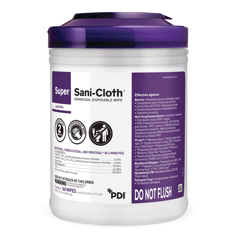 SUPER SANI-CLOTH® LARGE GERMICIDAL DISINFECTANT WIPES, CANISTER, 160 CT., SOLD AS 160/CAN PROFESSIONAL Q55172