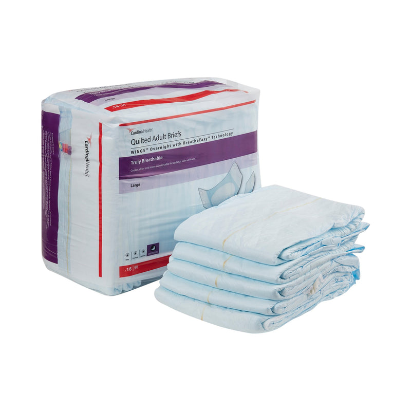 WINGS™ OVERNIGHT ABSORBENCY INCONTINENCE BRIEF, LARGE, SOLD AS 4/CASE CARDINAL 67034