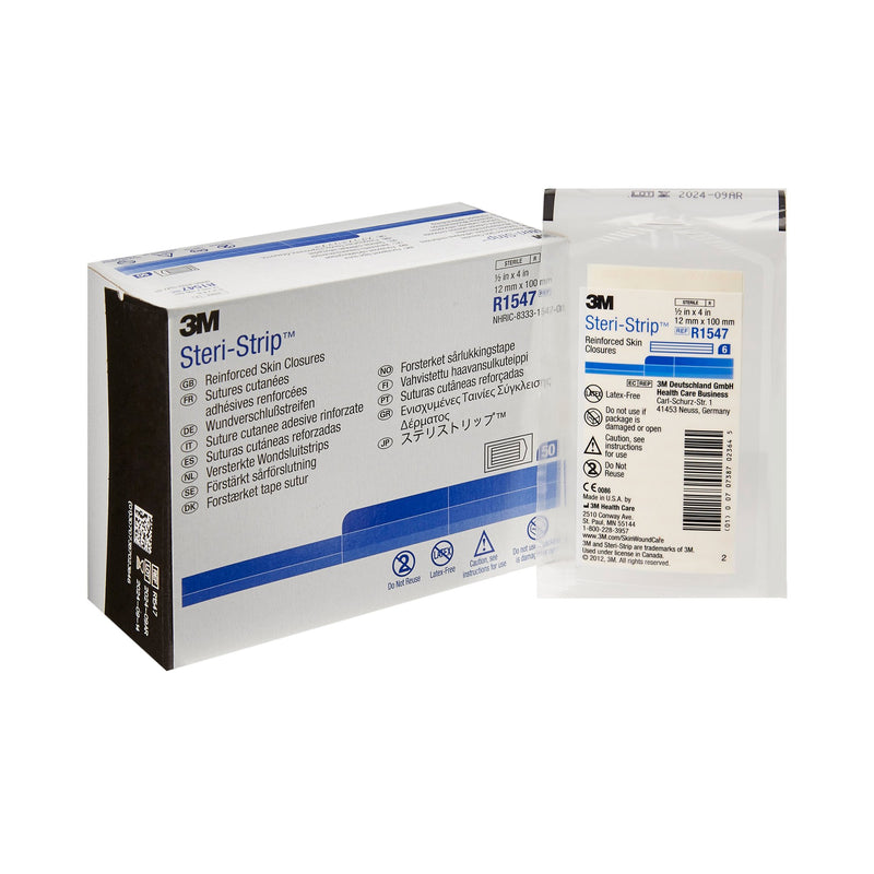 3M STERI-STRIP SKIN CLOSURE STRIPS, 1/2 X 4 INCH, REINFORCED STRIP, WHITE, SOLD AS 200/CASE SOLVENTUM R1547