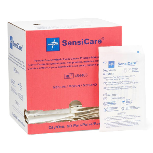 SENSICARE® STRETCH VINYL EXAM GLOVE, MEDIUM, BEIGE, SOLD AS 50/BOX MEDLINE 484406