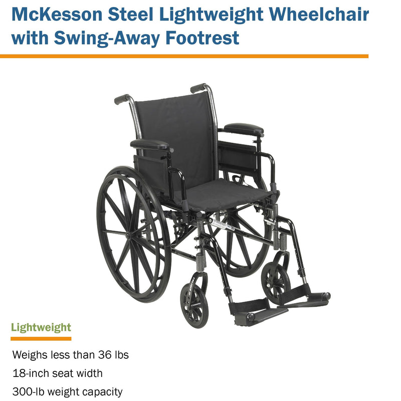McKesson Manual Lightweight Wheelchair, 18 Inch Seat Width 1/EACH -146-K318ADDA-SF