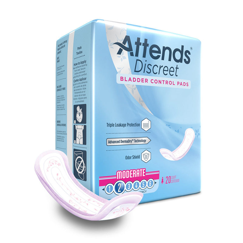 Attends Discreet Women's Moderate Bladder Control Pad, 10½-Inch Length 20/BAG -ADPMOD