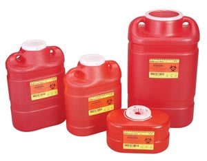 SHARPS COLLECTOR, 17 GAL, HINGED TOP GASKETED, RED, 5/CS, SOLD AS CASE BD 209