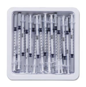 ALLERGIST TRAY, 1ML, PERMANENTLY ATTACHED NEEDLE, 27G X 3/8", REGULAR BEVEL, 25/TRAY, 40 TRAYS/CS, SOLD AS CASE BD 209
