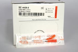 SAFETY NEEDLE, 29G X 1/2" FIXED HYPODERMIC, 0.3 ML INSULIN SYRINGE, 100/BX, 6 BX/CS, SOLD AS CASE ICU 10000485