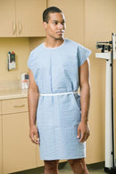 EXAM GOWN, 30" X 42" SCRIM REINFORCED, SEWN SHOULDERS, SEPARATE BELT TIE, BLUE, 50/CS, SOLD AS CASE GRAHAM 51