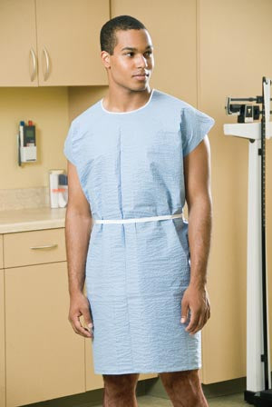 EXAM GOWN, 30" X 42" SCRIM REINFORCED, GLUED SHOULDERS, SEPARATE BELT TIE, BLUE, 50/CS, SOLD AS CASE GRAHAM 51