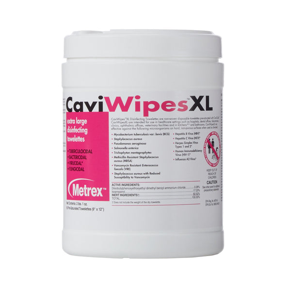 Metrex CaviWipes Surface Disinfectant Alcohol-Based Wipes, Non-Sterile, Disposable, Alcohol Scent, Canister, 9 X 12 Inch 1/CAN -13-1150